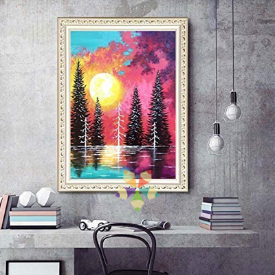 Atardecer Colorido Pinos Espejo de Agua