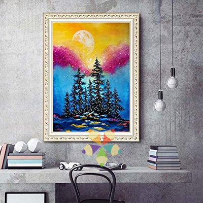 Atardecer Pinos Montaña Celajes Luna llena