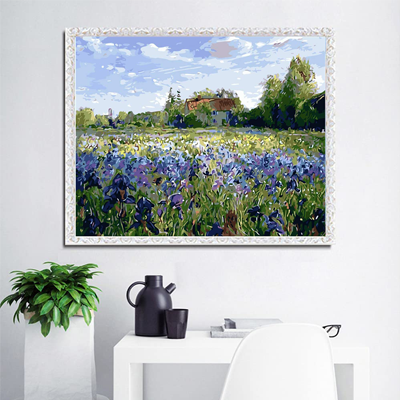 Campo de Flores Azules Cabaña Campiña