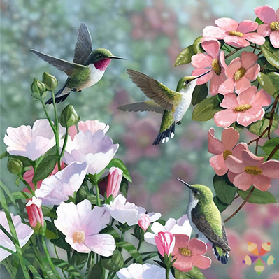 Colibrí Bosque Nuboso Lluvioso Flores Intenso Plantas Flores Tropicales Color Frescura Alas Pétalos Néctar Joya del Bosque