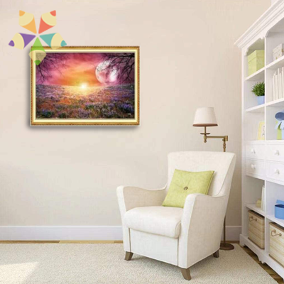 Luna Llena Campo Lavanda Floreado Flores Atardecer