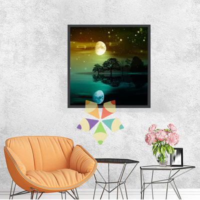 Paisaje Luna Reflejo Plago Silueta Bosque Estrellas