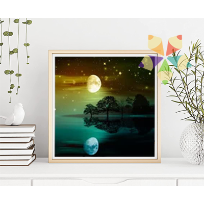 Paisaje Luna Reflejo Plago Silueta Bosque Estrellas