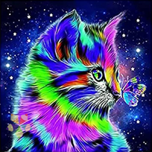 Gatito iluminado arcoiris tierno Fluo Mariposa Nocturno Estrellas Colores