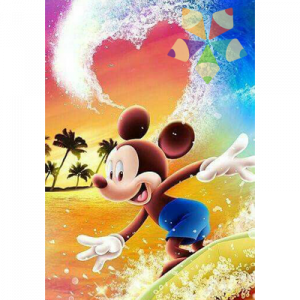 Mickey Mouse Ratón Disney Surf Ola Mar Playa corazón celajes palmeras