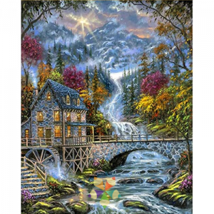 Cascada Rueda Molino Alpes Montañas Nevadas Puente de Piedra