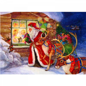 Santa Claus Asomado a la Ventana Reno Trineo Regalos Chimenea Niños Magia Nieve Nochebuena