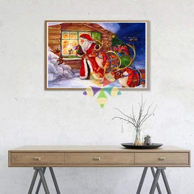 Santa Claus Asomado a la Ventana Reno Trineo Regalos Chimenea Niños Magia Nieve Nochebuena