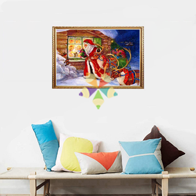 Santa Claus Asomado a la Ventana Reno Trineo Regalos Chimenea Niños Magia Nieve Nochebuena