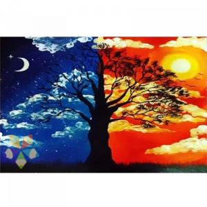 Árbol Día y Noche Sol y Luna Luz y Oscuridad Acuarela Ramas