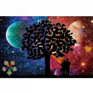 Árbol Día y Noche Sol y Luna Luz y Oscuridad Acuarela Ramas