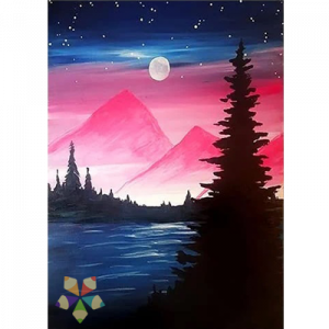 Lago Agua Luna Reflejo Celajes Cielo Cachito Picos Rocosos Montañas Cordillera Pinos Luz Noche