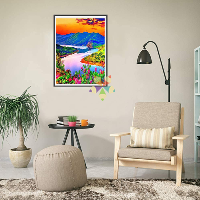 Atardecer Paisaje Naranja Celajes Río Meandros Árboles Follaje Flores