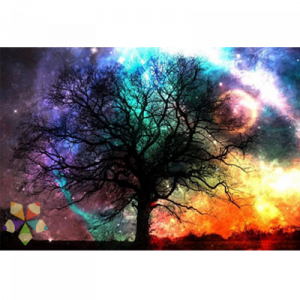 Árbol Galaxia Celajes Cielo Intenso Ramas Luna Espacio Astros Brillo Cósmico Estrella Fugaz