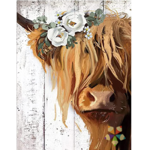 Vaca Vacuno Granja Corona de Flores Blancas Tierna Simpática Escocia