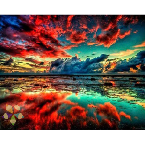 Atardecer rojo esmeralda Mar arena epejo Celajes Colores Intensos Nubes Cielo