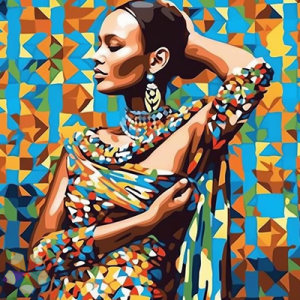 Africana Cubista Colorido Líneas Perfil Silueta Túnica Femenina Mujer Belleza Étnica