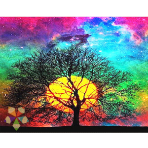 Arbol de Noche Brillo Luz Luna Llena Destello Hojarasca