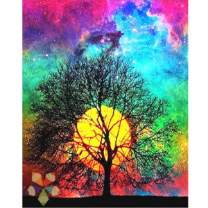 Arbol de Noche Brillo Luz Luna Llena Destello Hojarasca