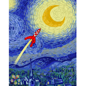 Cohete Viaje Espacial Luna Astronauta Noche Estrellada Van Gogh Artista Holandes