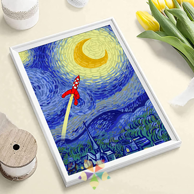 Cohete Viaje Espacial Luna Astronauta Noche Estrellada Van Gogh Artista Holandes