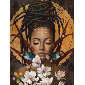 Mujer Africana Mísitca Serena Meditación Aves Dreadlocks Afroamericana Rasta Soñadora