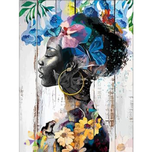 Mujer Africana Flores tropicales retablo retrato Perfil belleza