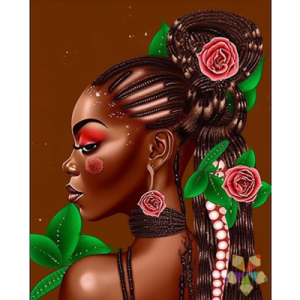 Mujer africana raza negra Rosas Flores trenzas afrodescendiente étnico elegancia