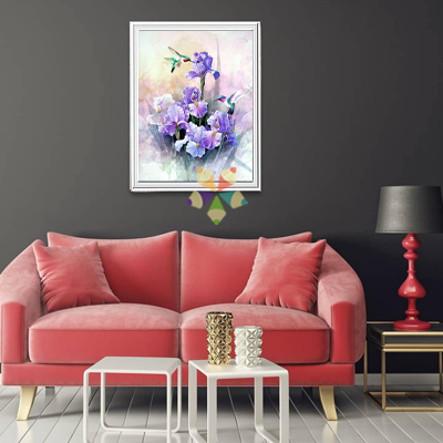 Colibrí Bosque Nuboso Lluvioso Flores Intenso Plantas Flores Tropicales Color Frescura Alas Pétalos Néctar Joya del Bosque Iris Morados Pétalos