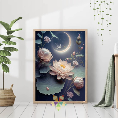 Flor de Loto Rosada Espiritual Símbolo Pureza Luna Cachit Menguante Creciente