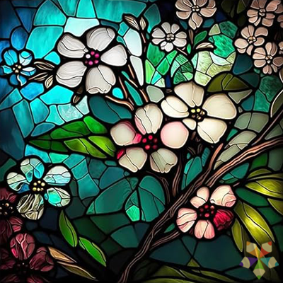 Flor del cerezo belleza vida, temporalidad Japón, renacer ciclo de transformación de la vida Vitral