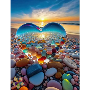 Corazón vidrio Playa Pedregosa Atardecer Celajes Arena Mar