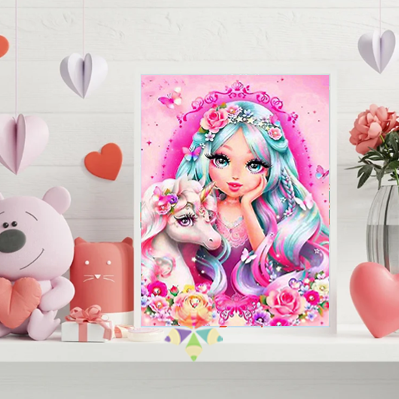 Niña con Unicornio Fantasía Criatura Mágica Mitológica