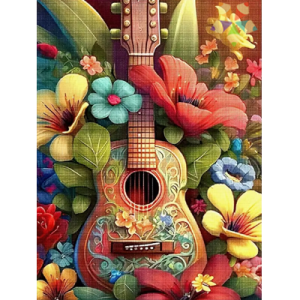 Guitarra instrumento musical cuerdas flores colores pétalos