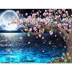 Flor del cerezo belleza vida, temporalidad Japón, renacer ciclo de transformación de la vida luna llena Satélite Brillo Luz Magia