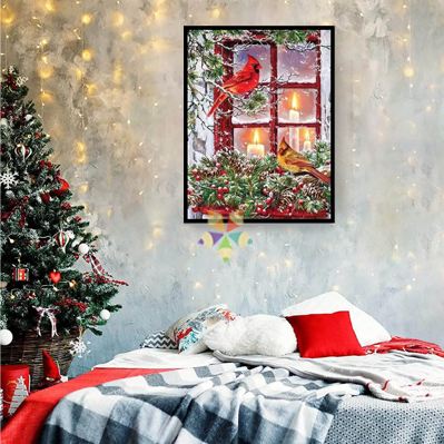 Cardenales Nieve invierno mensajero Dios Ventana Iluminada Hogar