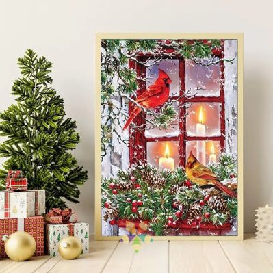 Cardenales Nieve invierno mensajero Dios Ventana Iluminada Hogar