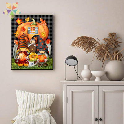 Gnomos Halloween regadera calabaza casita gorritos Flores Otoño