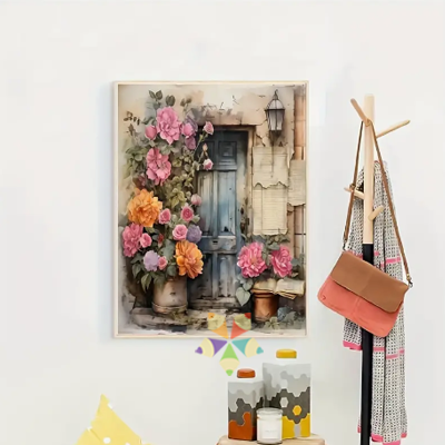 Puerta antigua Vintage Flores Rosas Farol Libro abierto páginas relato historia