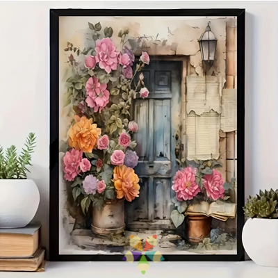 Puerta antigua Vintage Flores Rosas Farol Libro abierto páginas relato historia