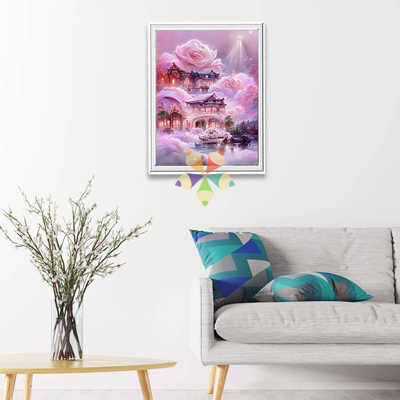 Castillo en las Nubes Rosas Rosadas Mundo Mágico Fantasía Hadas Duendes