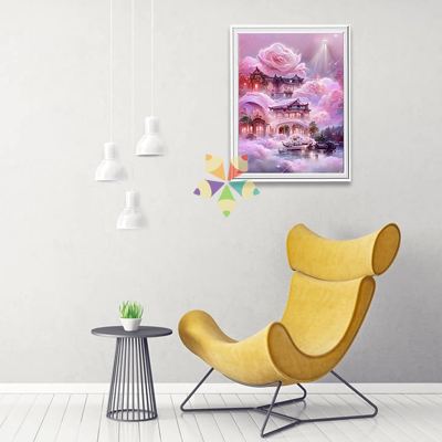 Castillo en las Nubes Rosas Rosadas Mundo Mágico Fantasía Hadas Duendes