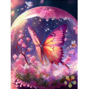 Mariposa Naranja en Burbuja con Flores de Cerezo