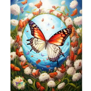 Mariposa Naranja en Burbuja con Flores Jardín