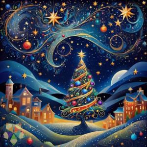 Paisaje Navideño Pueblo Arbol Pueblito Nieve Barrocos Colochitos Estrellas