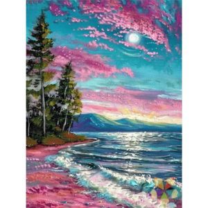 Cielo Celajes Rosados Nubes Montañas Mar Agua Olas Pinos Luz de Luna