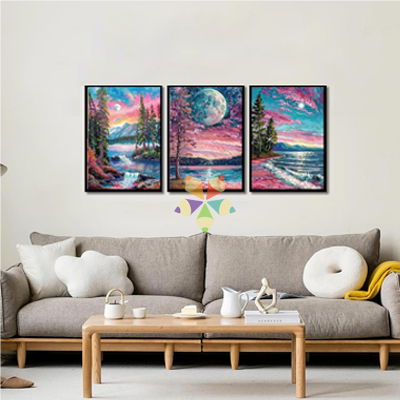 Cielo Celajes Rosados Nubes Montañas Mar Agua Olas Pinos Luz de Luna