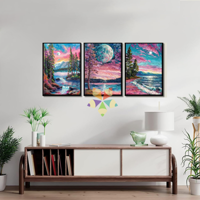 Cielo Celajes Rosados Nubes Montañas Mar Agua Olas Pinos Luz de Luna