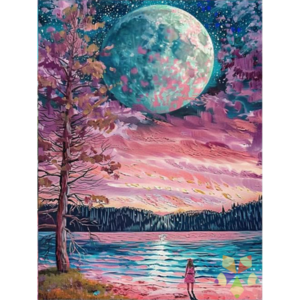 Cielo Celajes Rosados Nubes Montañas Mar Agua Olas Pinos Luz de Luna