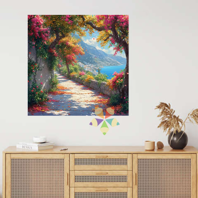 Vista al Mar Pueblito Sendero Montaña Paisaje Veranera Rosada fucsia flores verano sol